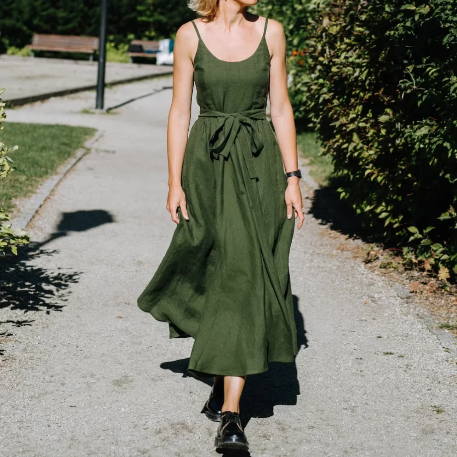 Atrovirens Casual Linen Slip Dress - Image 5