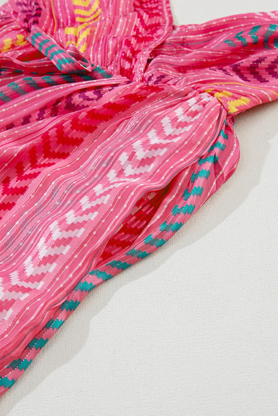 Pink Western Printed Tassel Tie V Neck Wrap Maxi Dress - Image 16