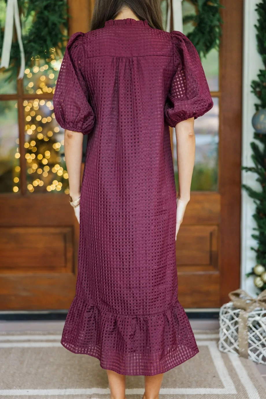Light Burgundy Textured Midi Dress - Image 4