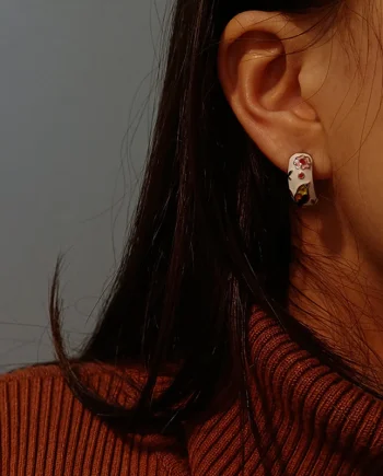 Enamel Flower and Bird Earrings