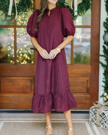 Light Burgundy Textured Midi Dress