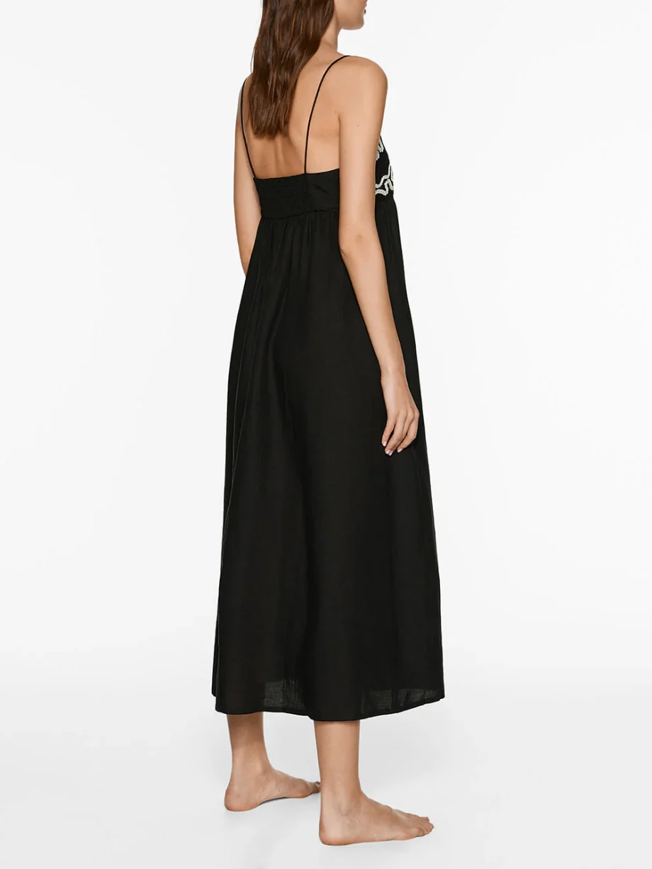 Classic Linen Floral Patchwork Suspender Midi Dress - Image 3
