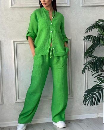 Women's Cotton & Linen Shirt Co-ord Set