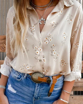 V Neck Daisy Print Blouse