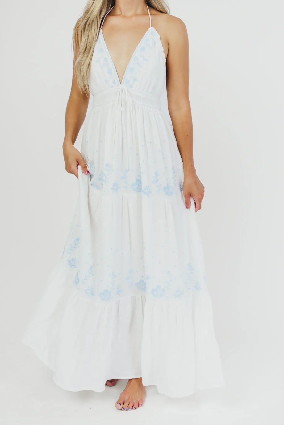 Lena Embroidered Maxi Dress (Off-White)