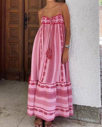 Ethnic Style Crochet Patchwork Knitted Slip Maxi Dress