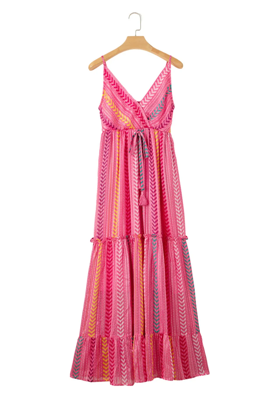 Pink Western Printed Tassel Tie V Neck Wrap Maxi Dress - Image 19