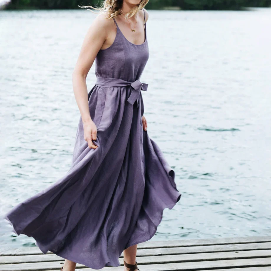 Atrovirens Casual Linen Slip Dress - Image 6
