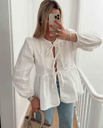 Blouse With Bows And Long Sleeves