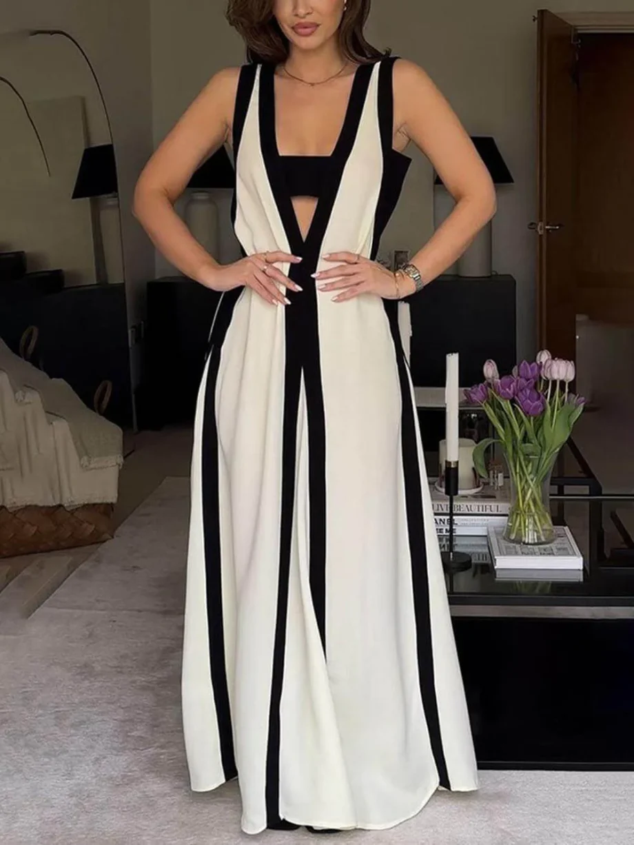 Reversible Style Colorblock A-Line Maxi Dress - Image 2