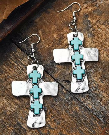 Vintage Turquoise Cross Alloy Earrings