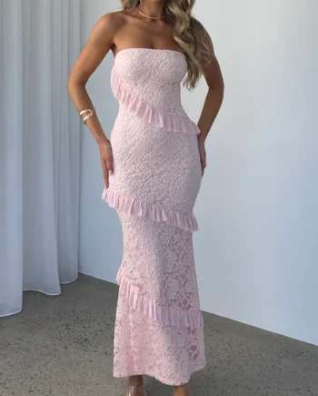 Lace Maxi Dress Pink
