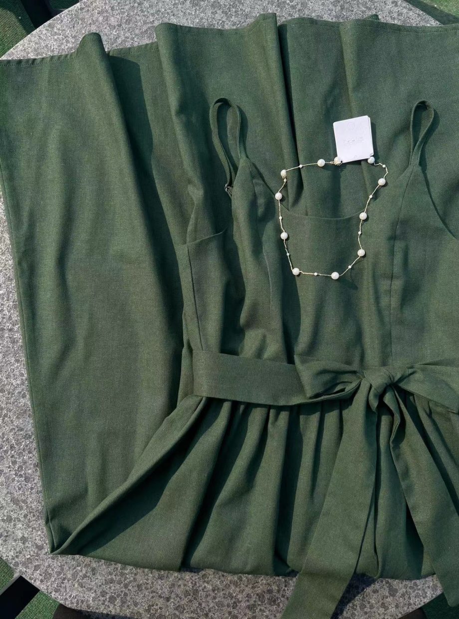 Atrovirens Casual Linen Slip Dress - Image 9