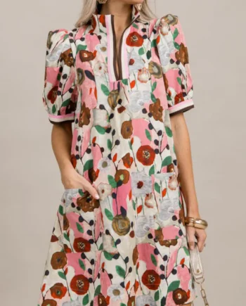 Stripe Accent Floral Dress