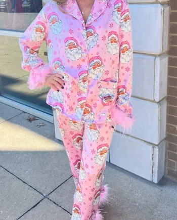 Christmas printed fashionable pajamas two-piece set