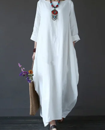 Women's Cotton And Linen Loose Plus Size Dress