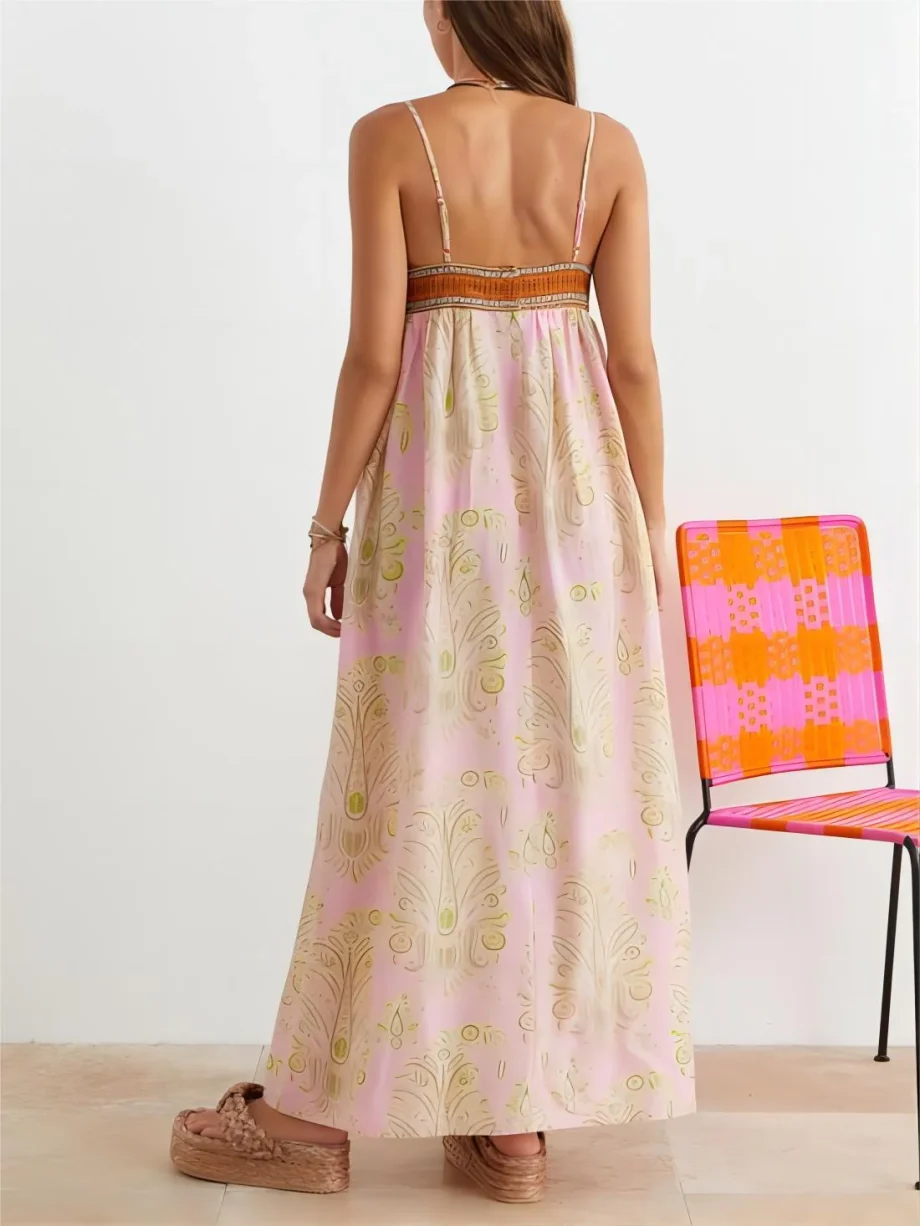 Bosnian Folk Floral Thin Strap Midi Dress - Image 4
