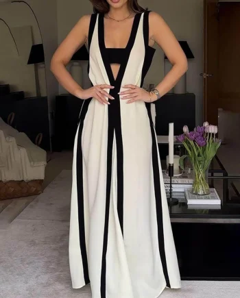 Reversible Style Colorblock A-Line Maxi Dress
