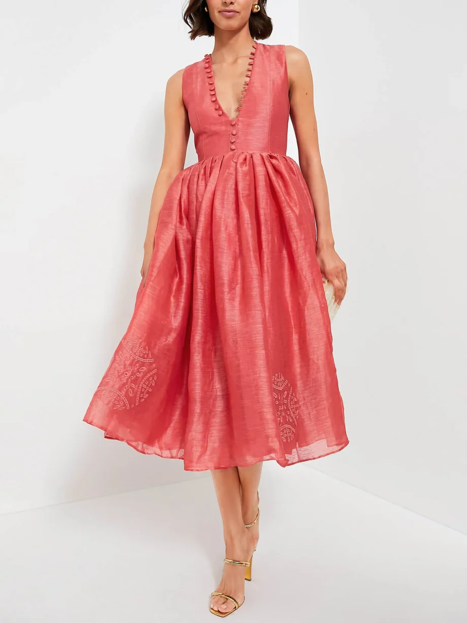Exquisite Embroidered V-Neck Slim Midi Dress - Image 2