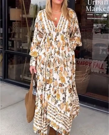 V Neck Floral Midi Dress
