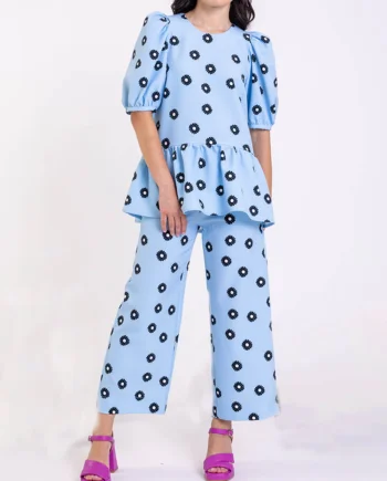 Classic Daisy Flower Top Wide Leg Pocket Pants Set