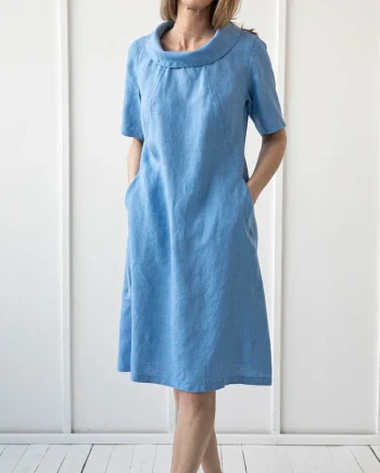 Round Neck Solid Color Midi Dress