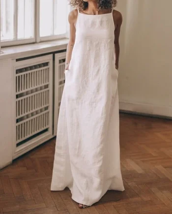 Solid Color White Sling Dress