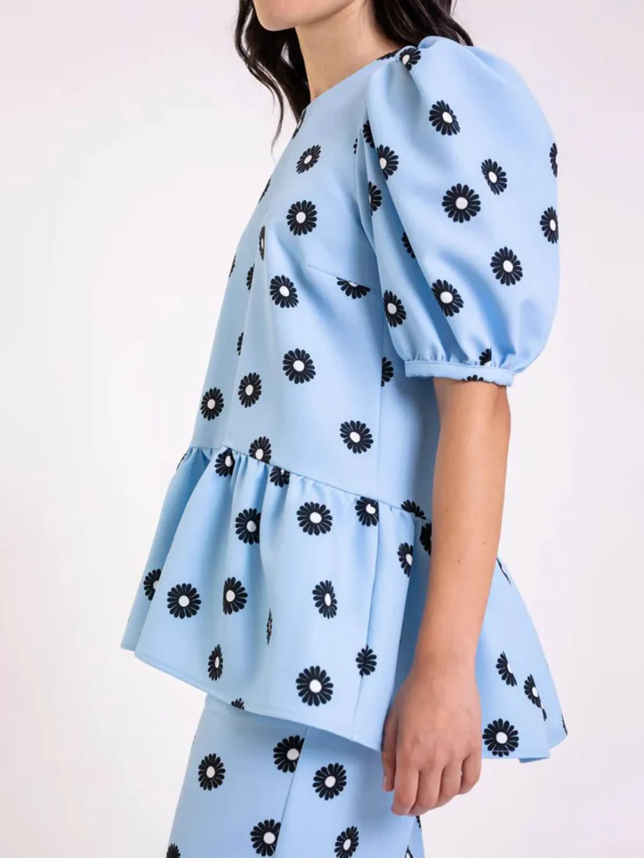 Classic Daisy Flower Top Wide Leg Pocket Pants Set - Image 4