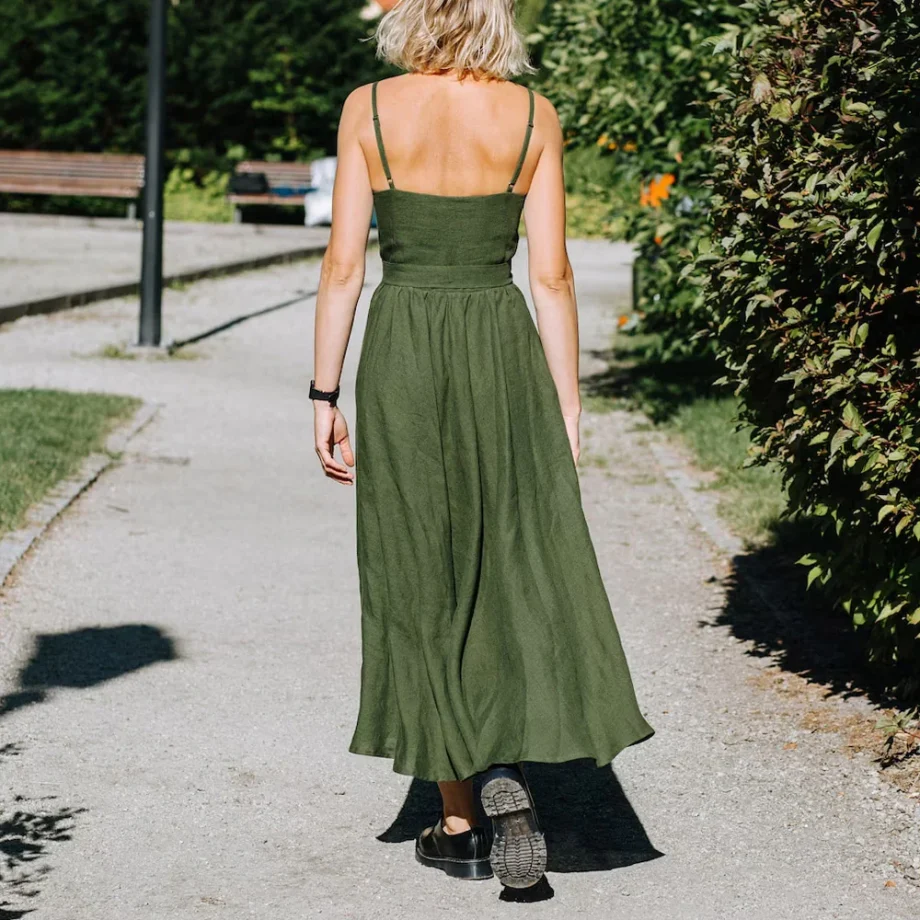 Atrovirens Casual Linen Slip Dress - Image 4