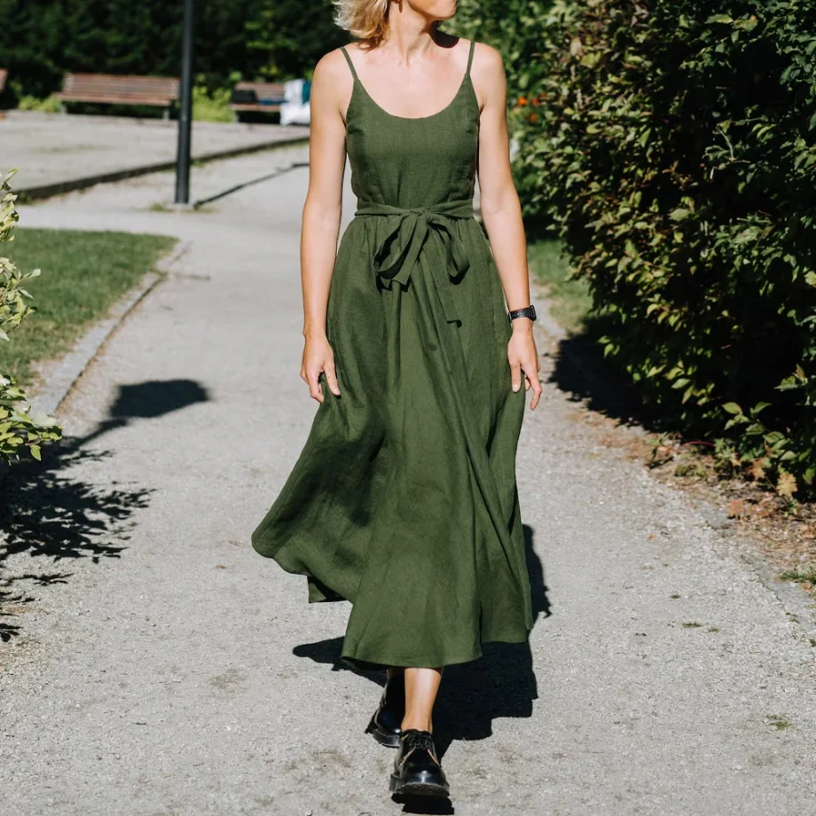 Atrovirens Casual Linen Slip Dress - Image 3