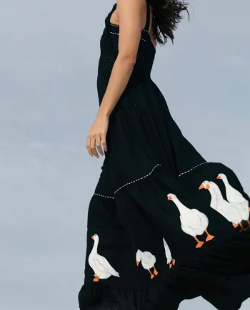 Black Goose Print Maxi Dress