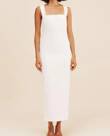 Solid color wide slit suspender dress
