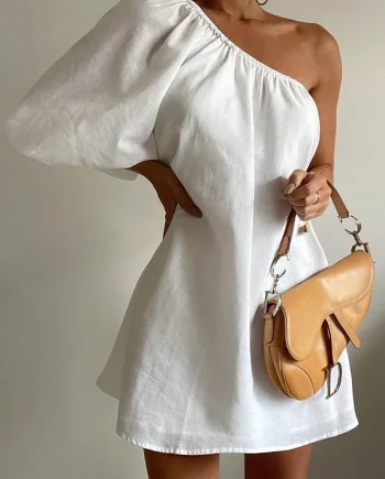 Women's Fashion Loose Off-shoulder Cotton and Linen Dress