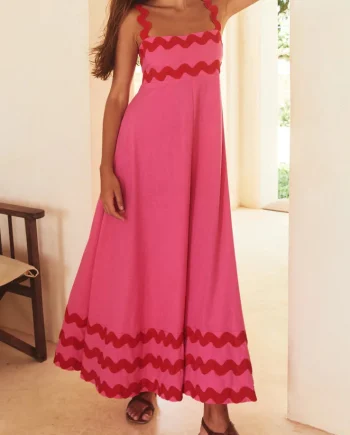 Lace Stitching Wave Suspender Maxi Dress