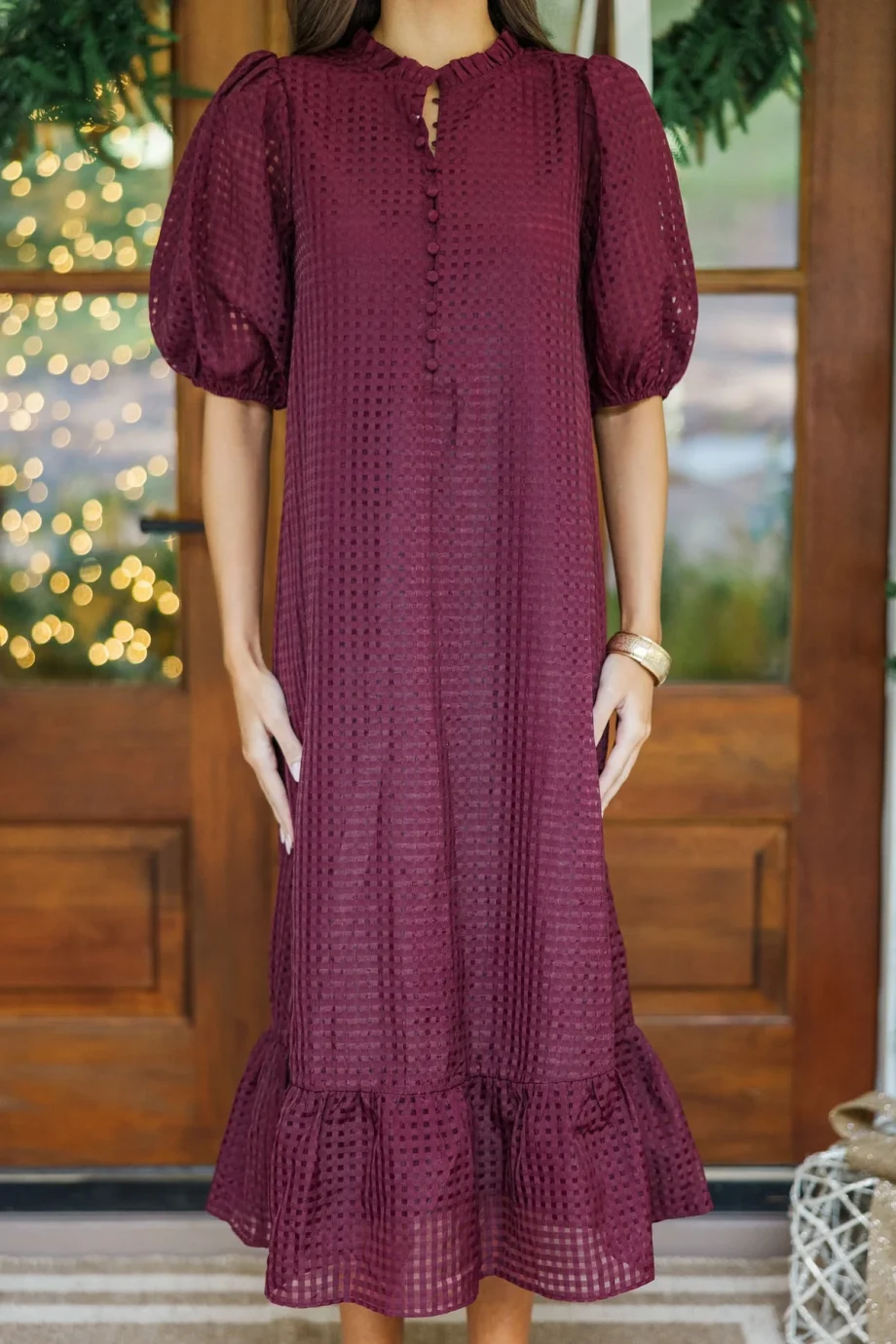 Light Burgundy Textured Midi Dress - Image 5