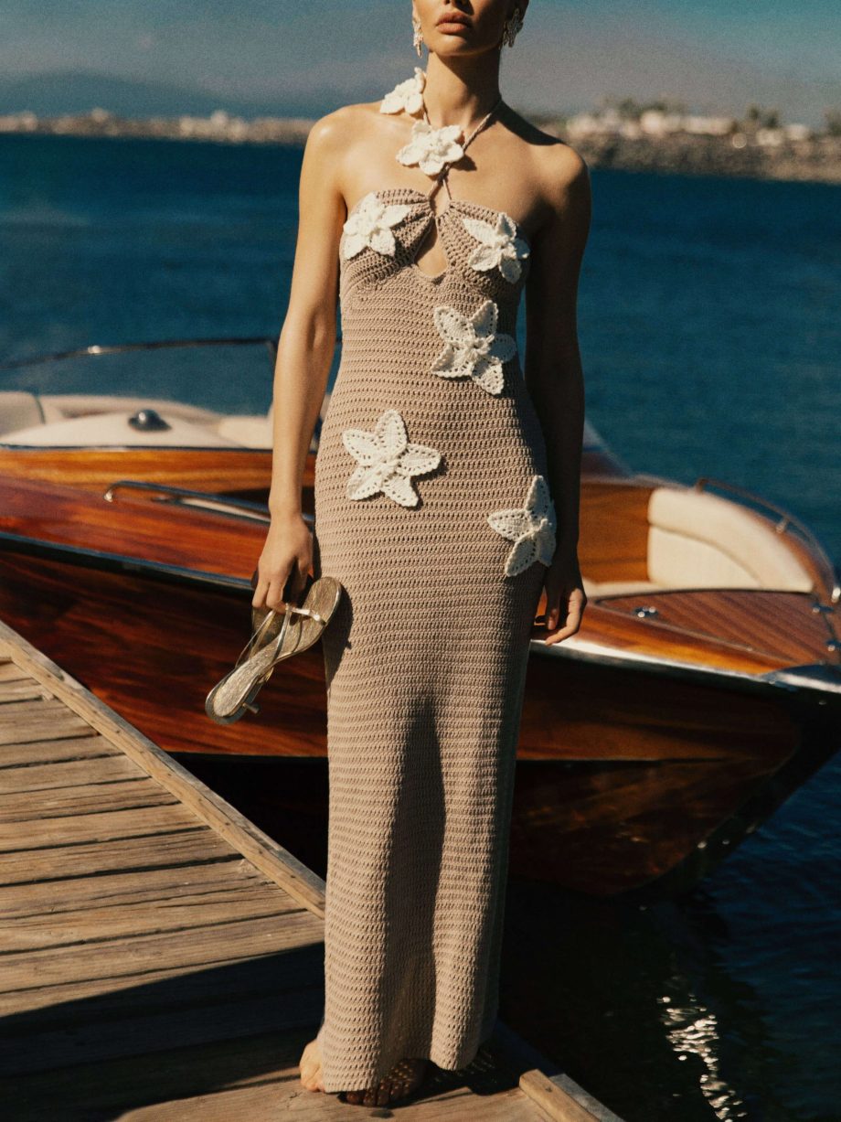 Hand-Hook Flower Sexy Knitted Maxi Dress - Image 2