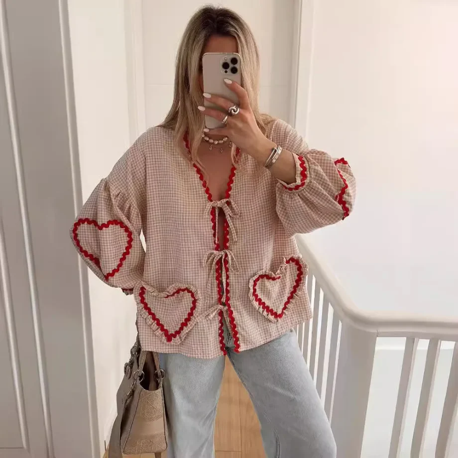 Organic Cotton Top - Pink Checks - Image 9