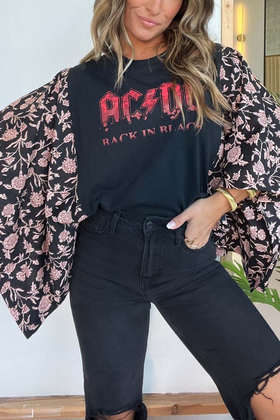 AC/DC Mix & Match Tee Black Floral - Image 2