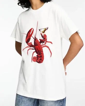 White T-shirt with Lobster Martini Graphic