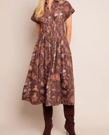 Brown Vintage Blossom Midi Dress