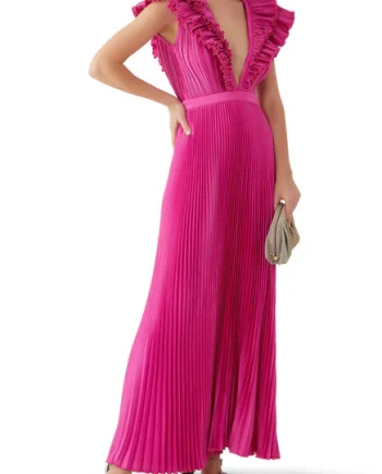 V-Neck Pleated Maxi Dress