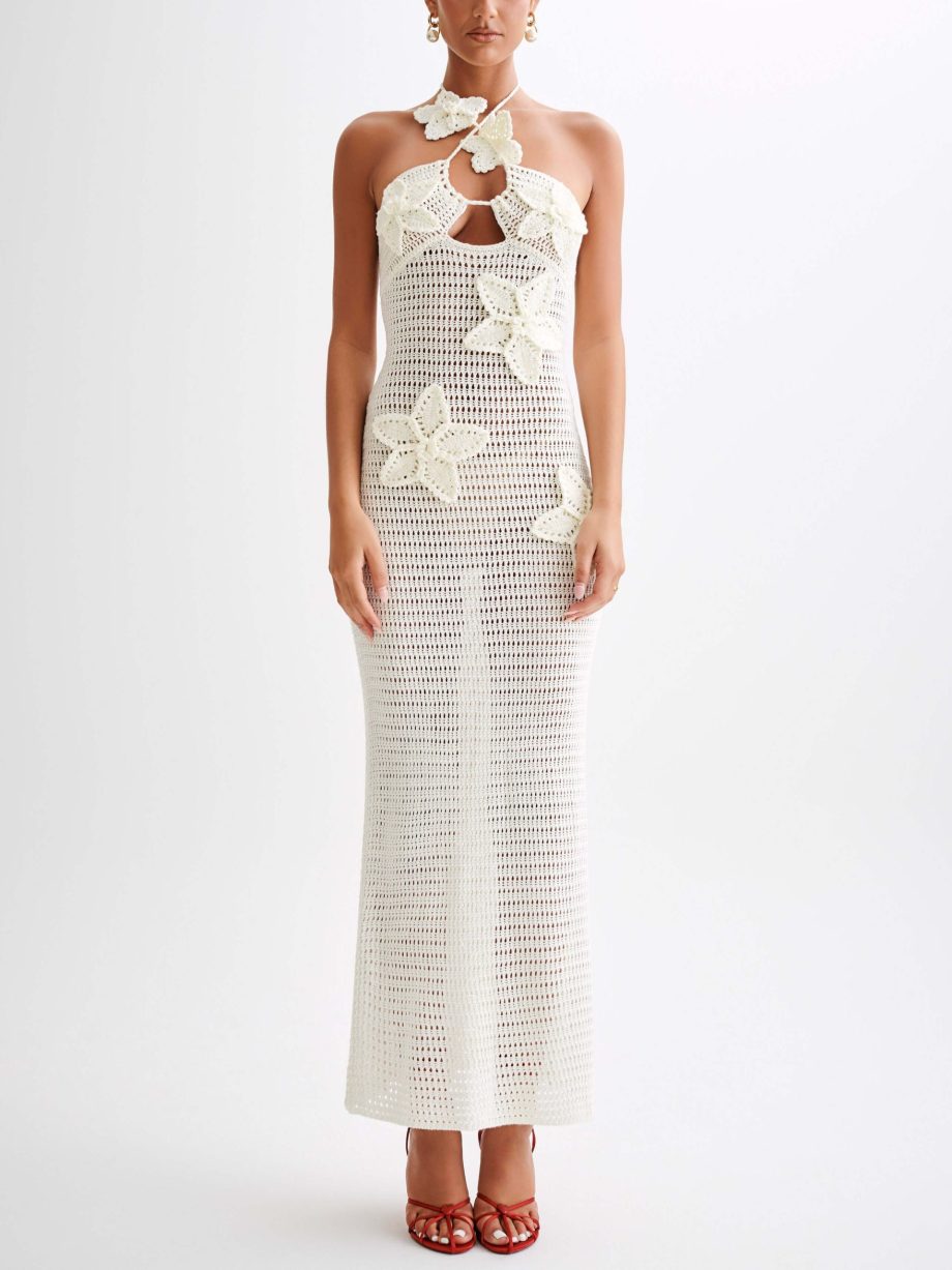 Hand-Hook Flower Sexy Knitted Maxi Dress - Image 7
