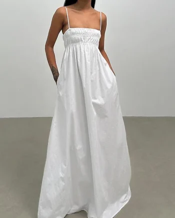 Solid color open back sleeveless suspender dress