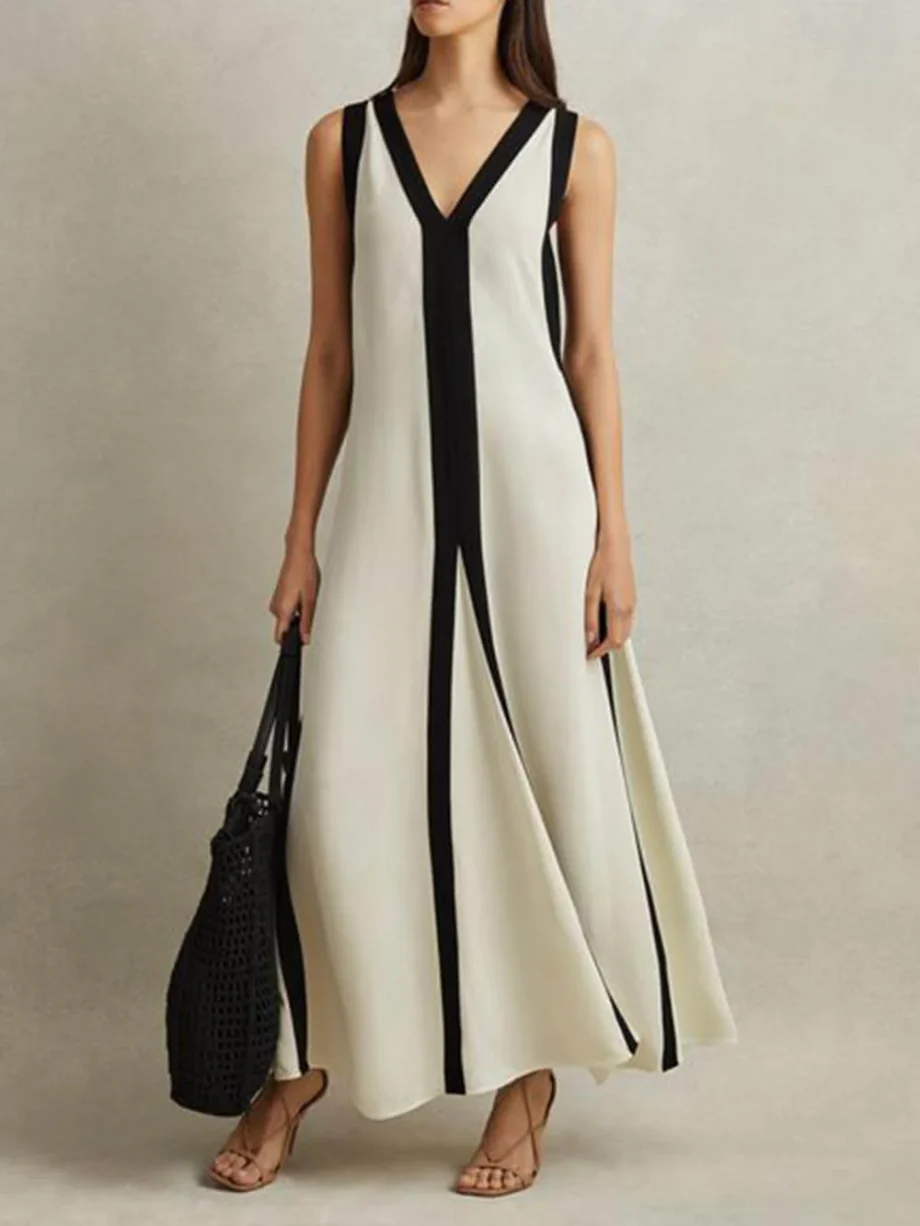 Reversible Style Colorblock A-Line Maxi Dress - Image 3