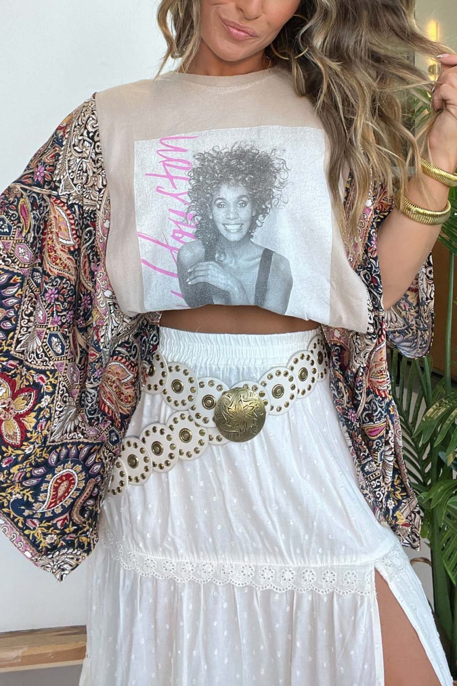 Whitney Houston Mix & Match Tee Beige Floral - Image 4