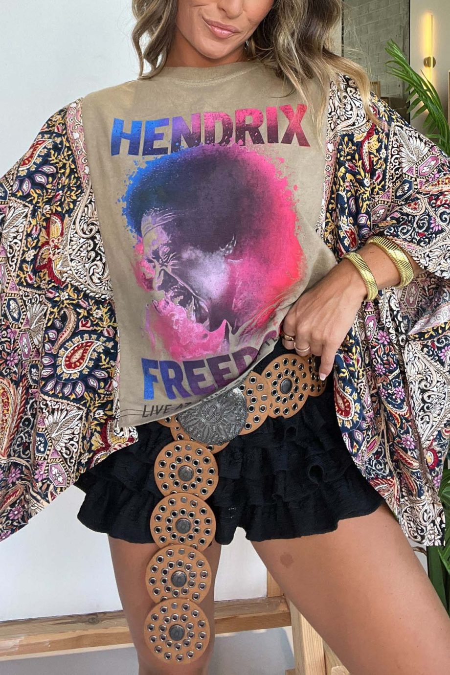 Jimi Hendrix Mix & Match Tee Tan Floral - Image 5