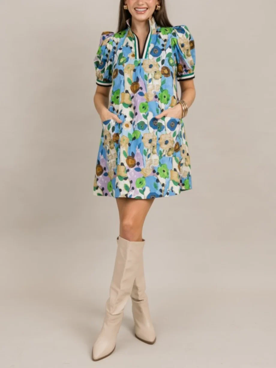 Stripe Accent Floral Dress - Image 7