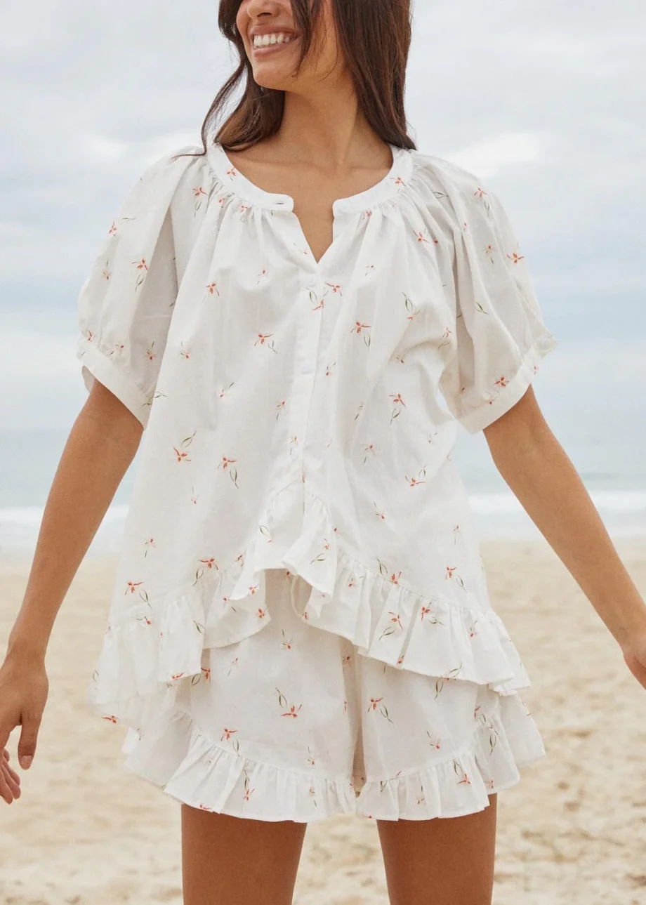 Loose-fitting ruffled short-sleeved shorts suit - Image 2