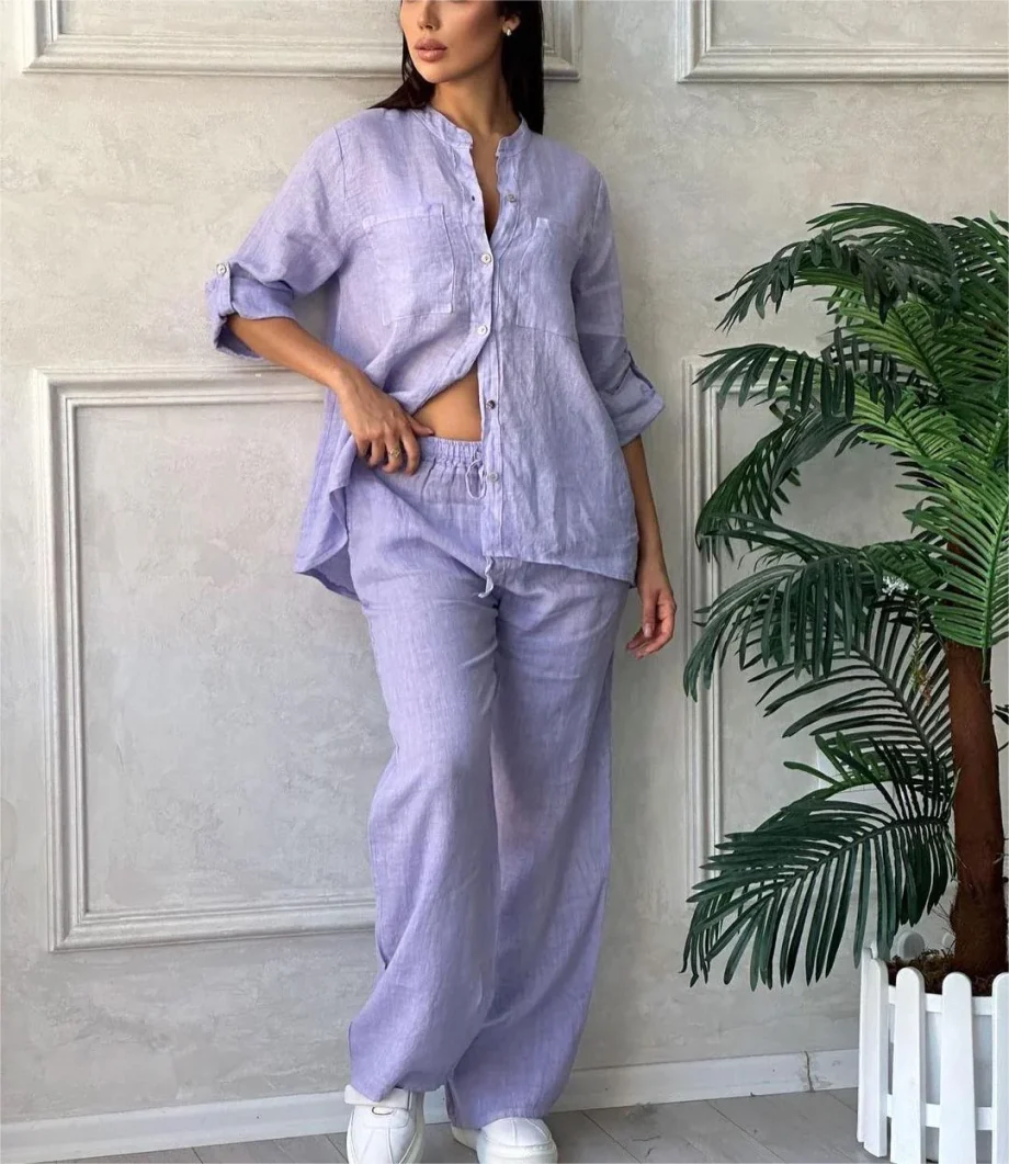 Women's Cotton & Linen Shirt Co-ord Set - Image 3