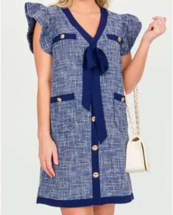 Tweed Bow Button Dress